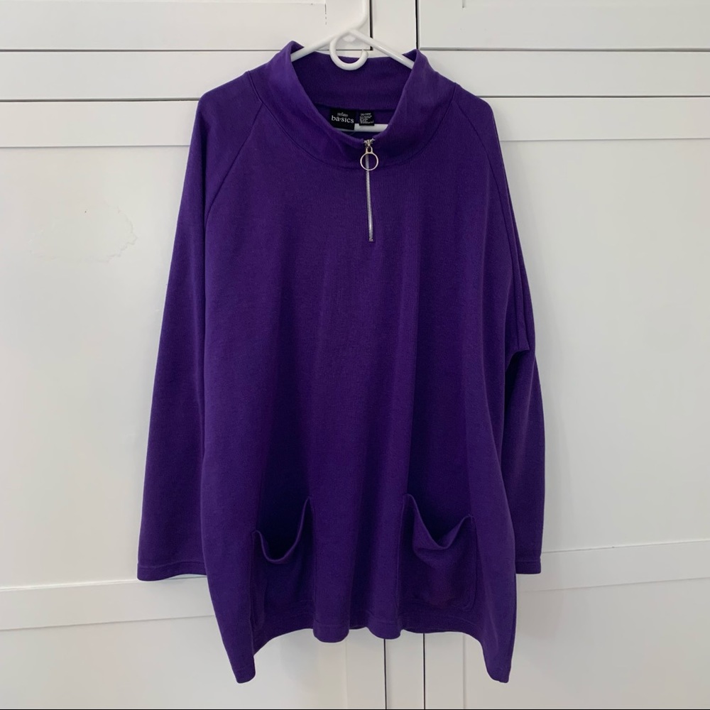 Stefano Basics Purple Half Zip Front Pockets Long Sleeve Size 26